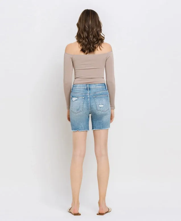 London High Rise Midi Denim Shorts