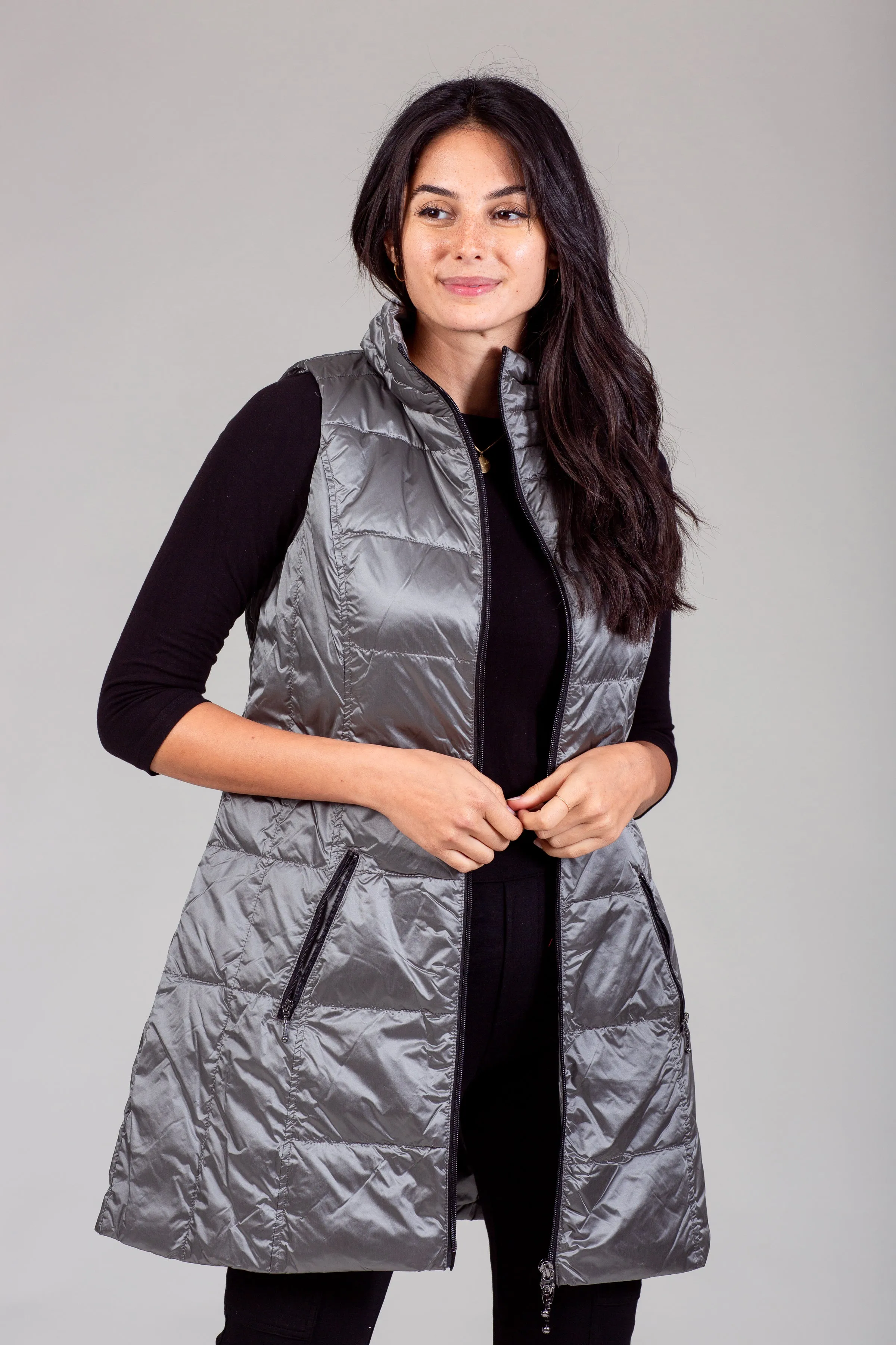 Long Metallic Down Vest