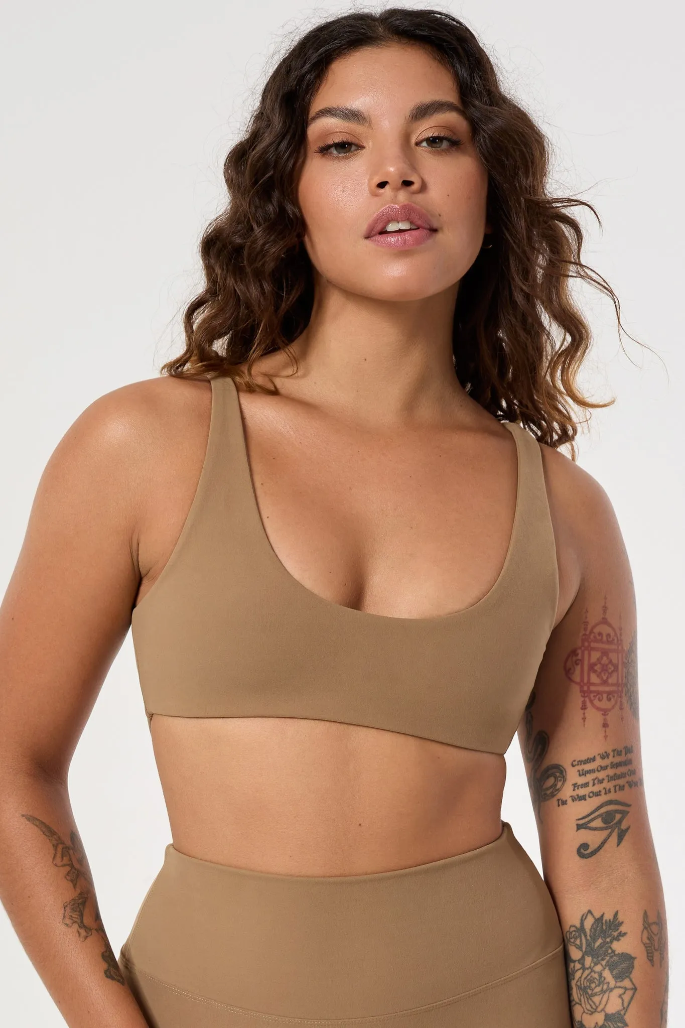 Melina Two in One Sports Bra | Recycled Polyester | Toffee