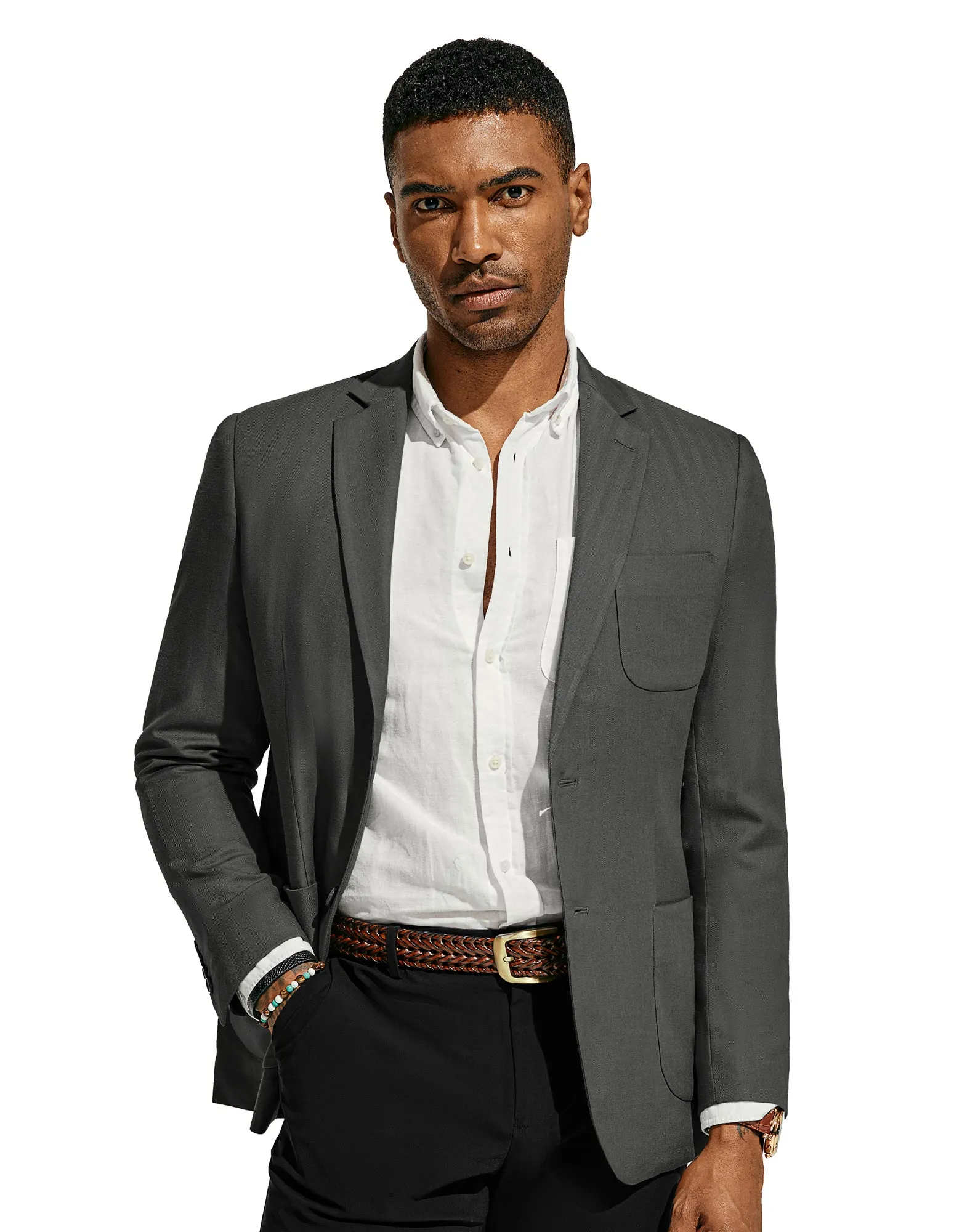 Men Back Slit Blazer Coat Casual Two-Button Notch Lapel V-Neck Suit Coat