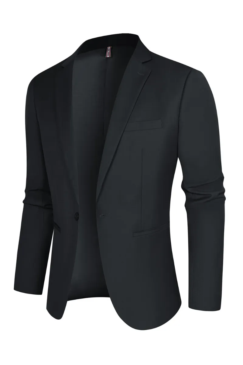 Men One-Button Blazer Coat Casual Notch Lapel Back Slit Suit Coat