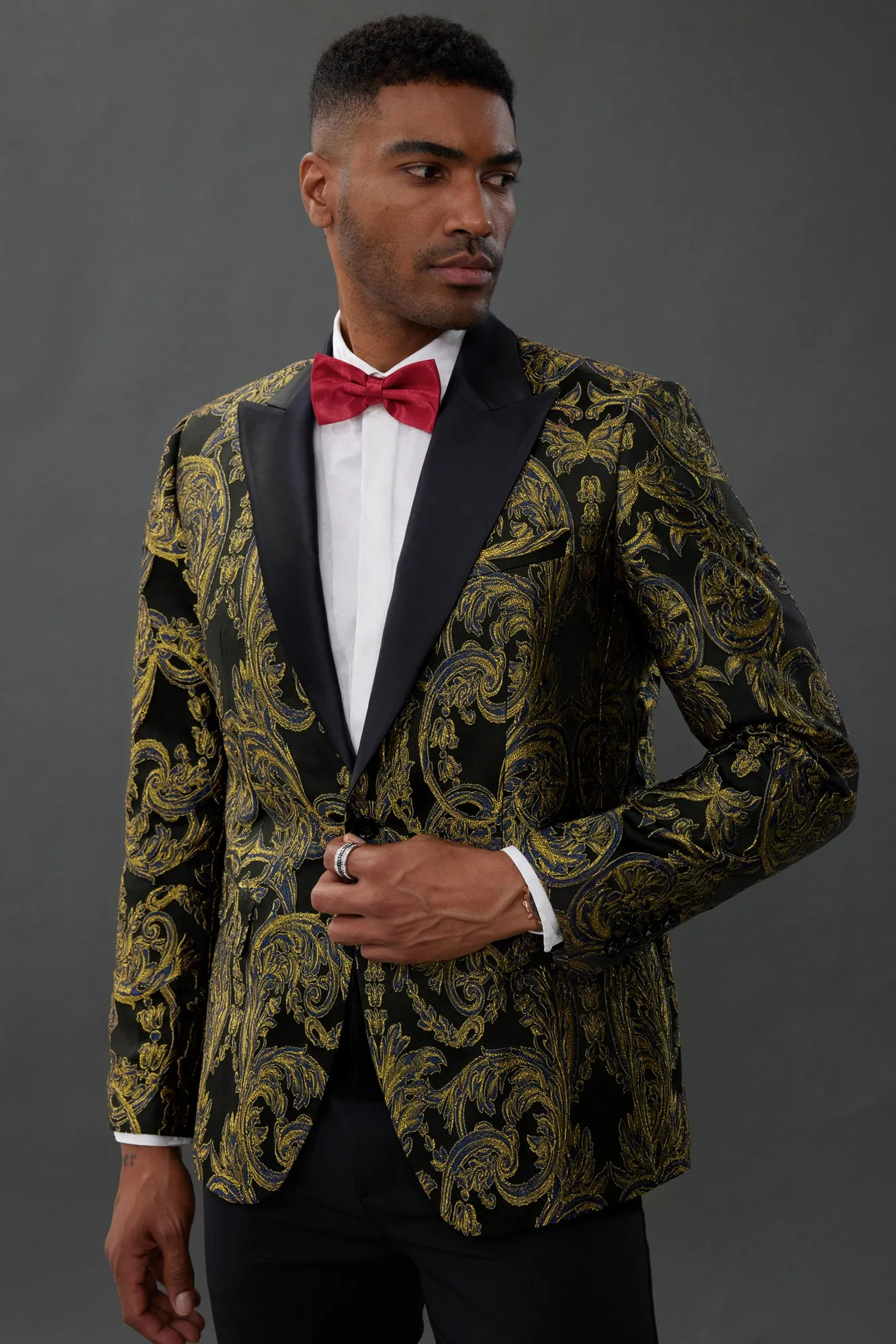 Men's Blazer Slim Fit Dress Floral Pattern Sport Jacket One Button