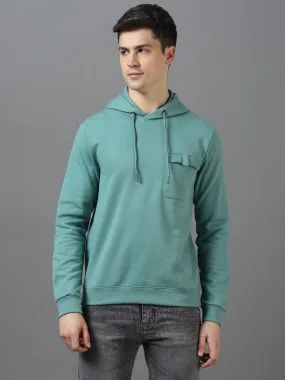 Men's Light Green Cotton Solid Hooded Neck Sweatshirt