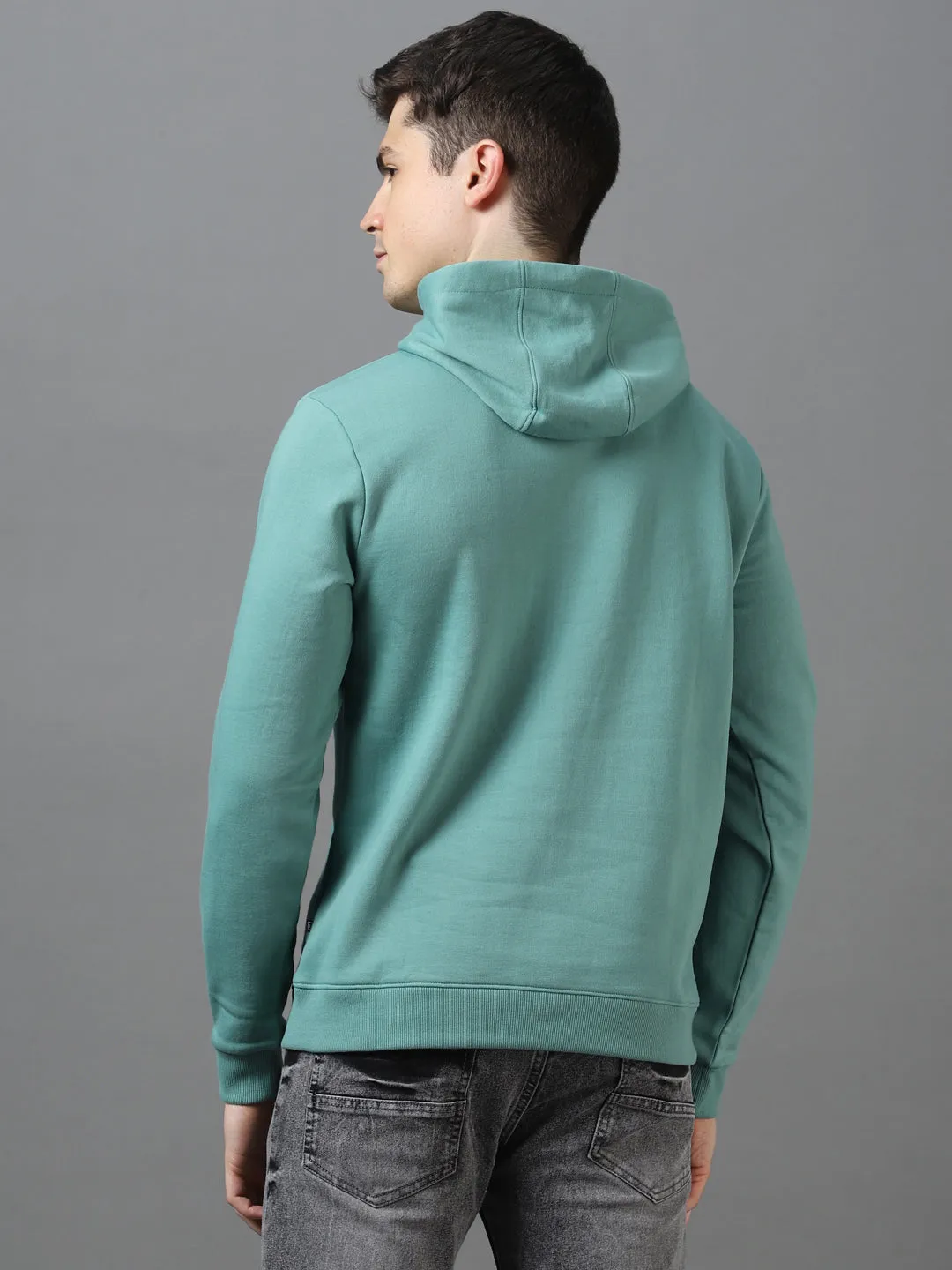 Men's Light Green Cotton Solid Hooded Neck Sweatshirt