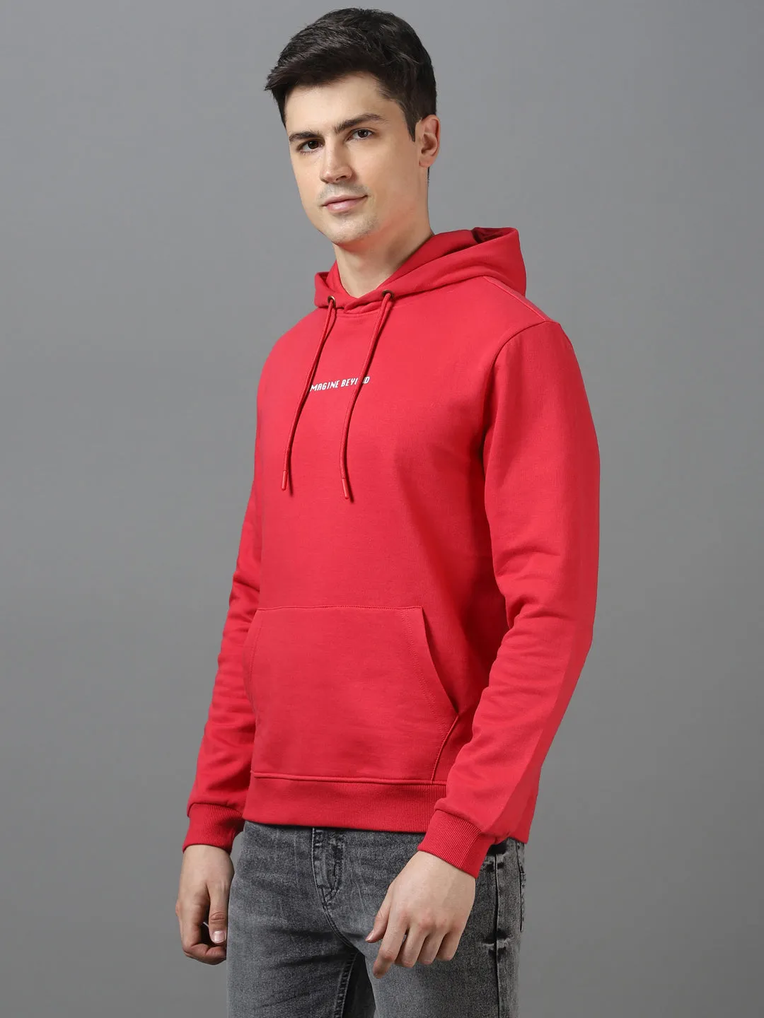 Men's Maroon Cotton Graphic Print Hooded Neck Sweatshirt