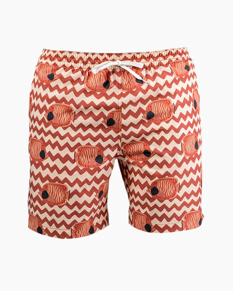 Men's Swim Beach Trunks - Brown&fish