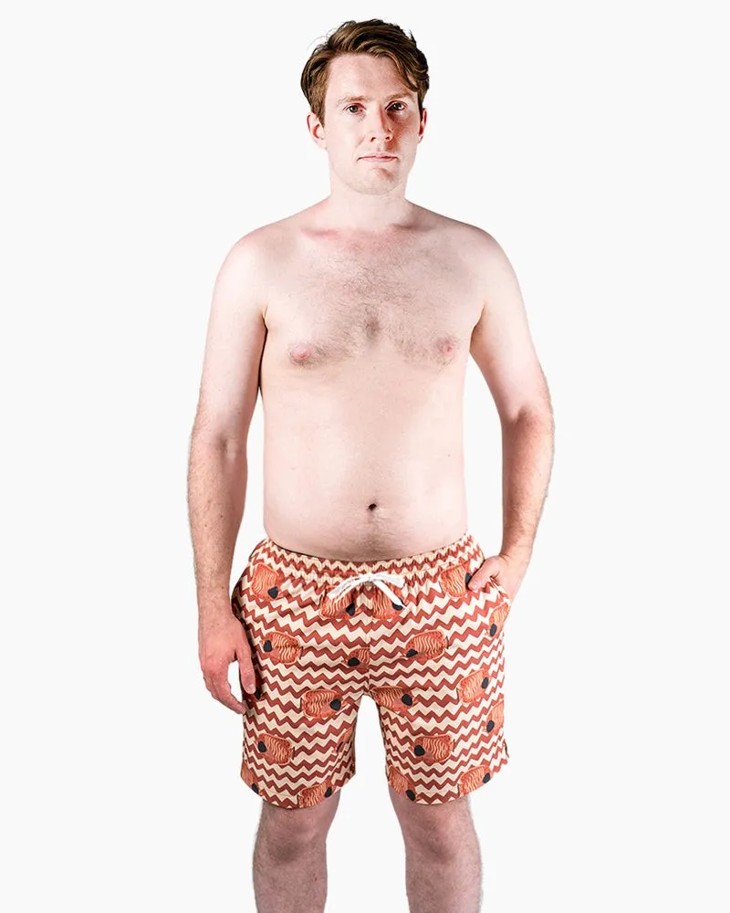 Men's Swim Beach Trunks - Brown&fish