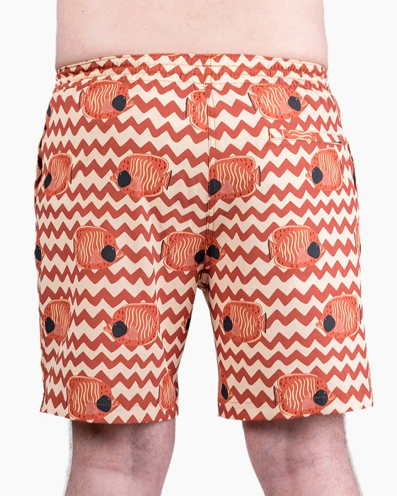 Men's Swim Beach Trunks - Brown&fish