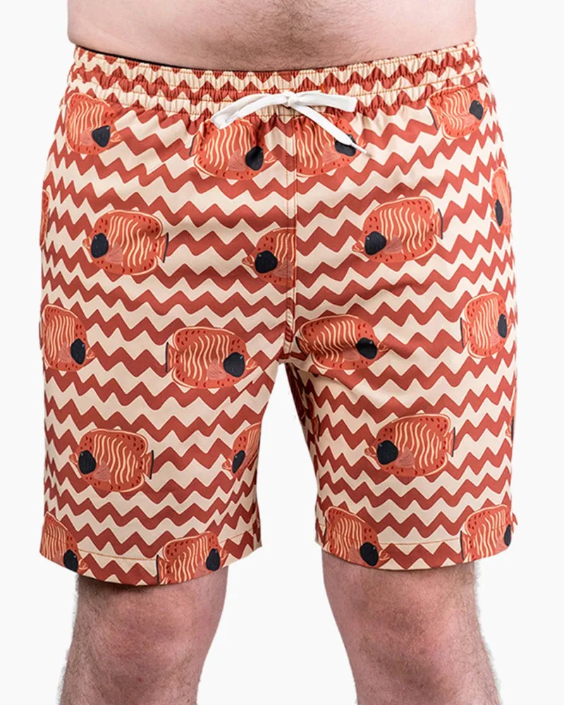 Men's Swim Beach Trunks - Brown&fish