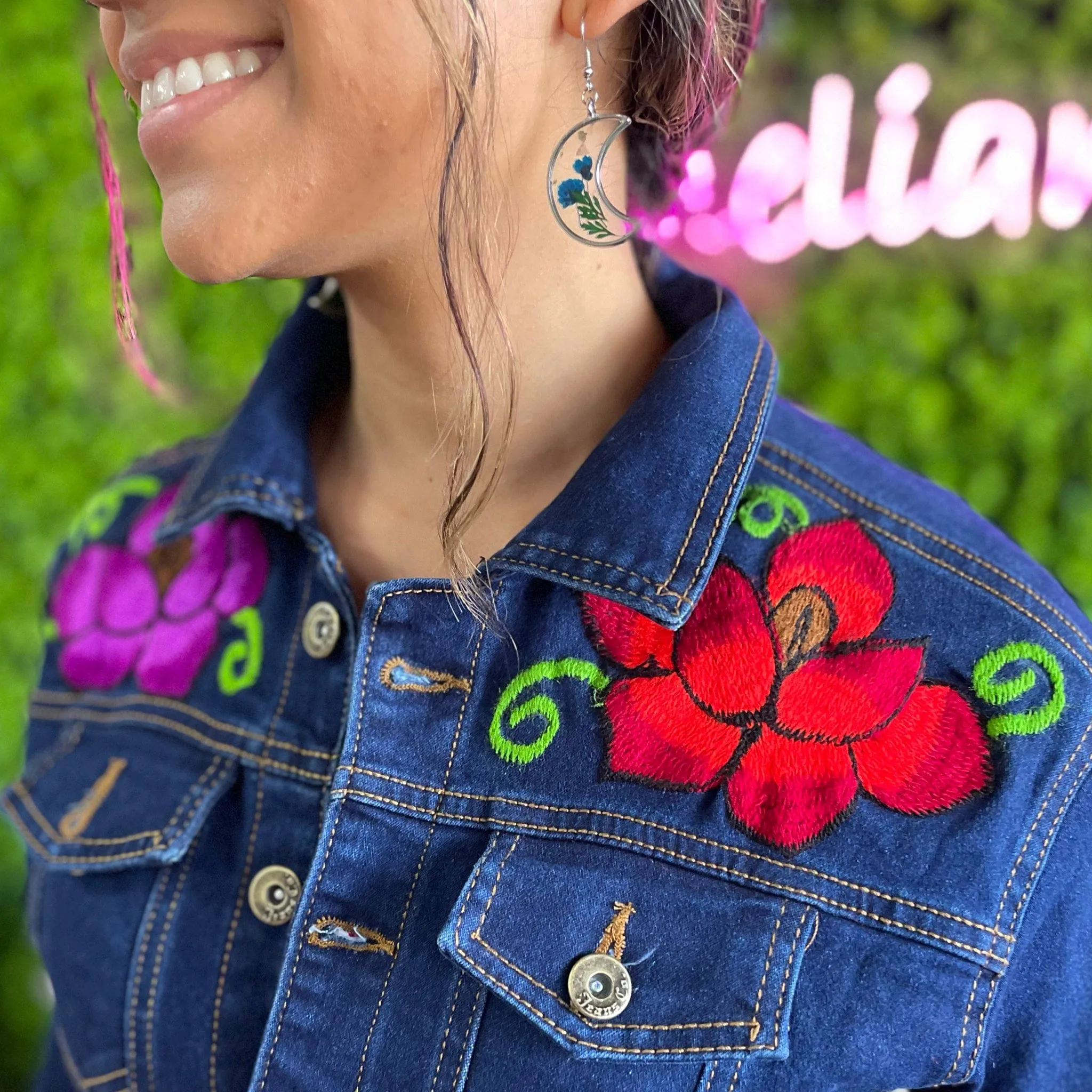 Mexican Embroidered Denim Jacket - Zinia