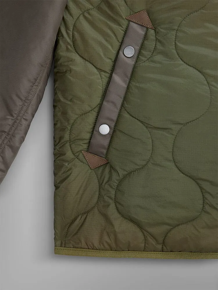 MIXED MEDIA QUILTED UTILITY JACKET