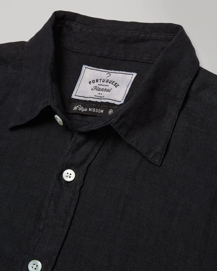 Portuguese Flannel Linen Long Sleeve Shirt - Black