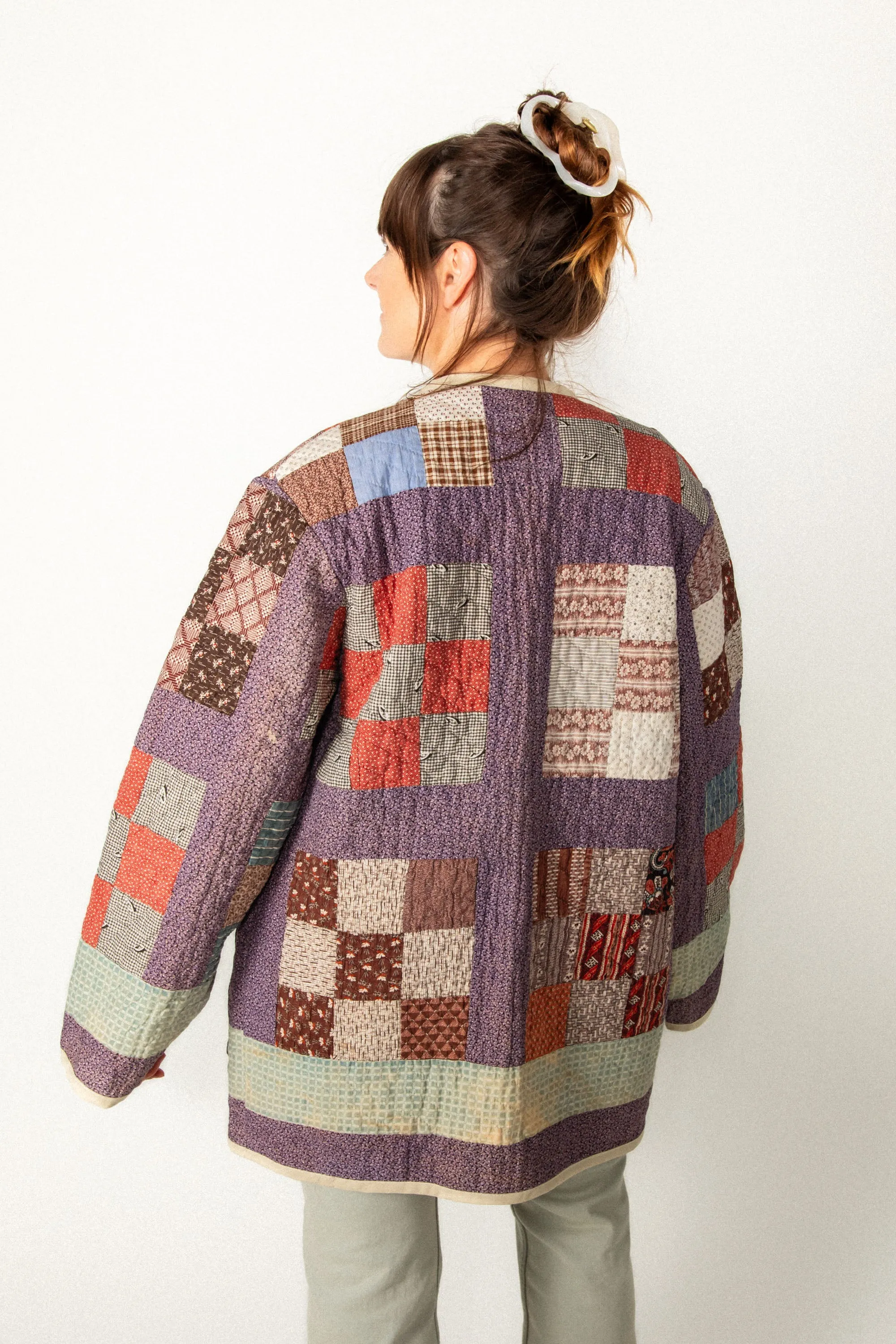 Purple 9 Patch Cardigan Chore Coat (Unisex Small)