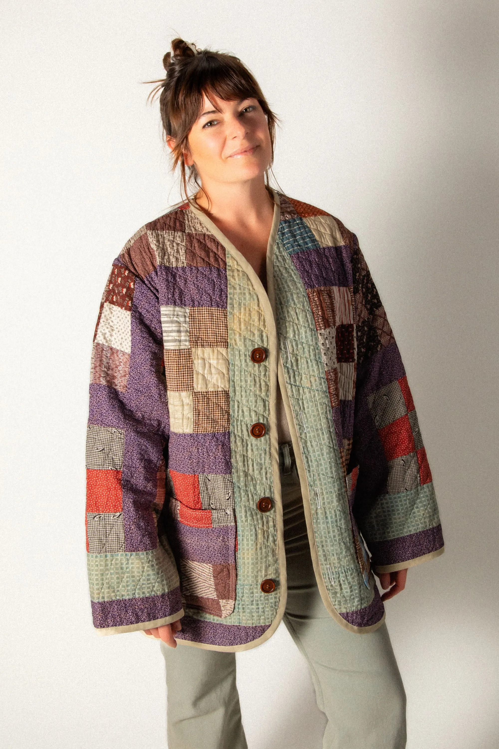 Purple 9 Patch Cardigan Chore Coat (Unisex Small)