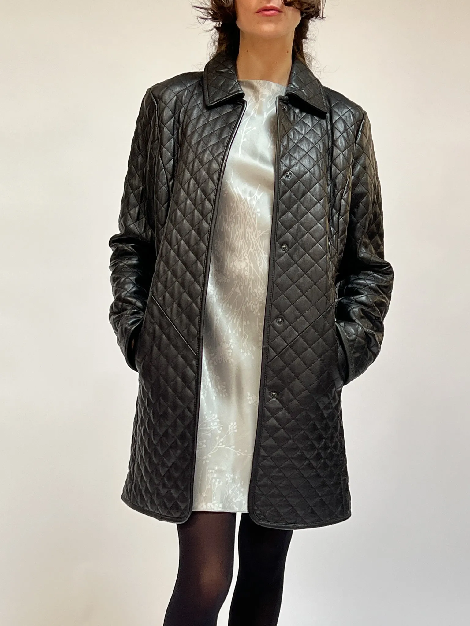 Quilted Black Leather Coat (S/M)