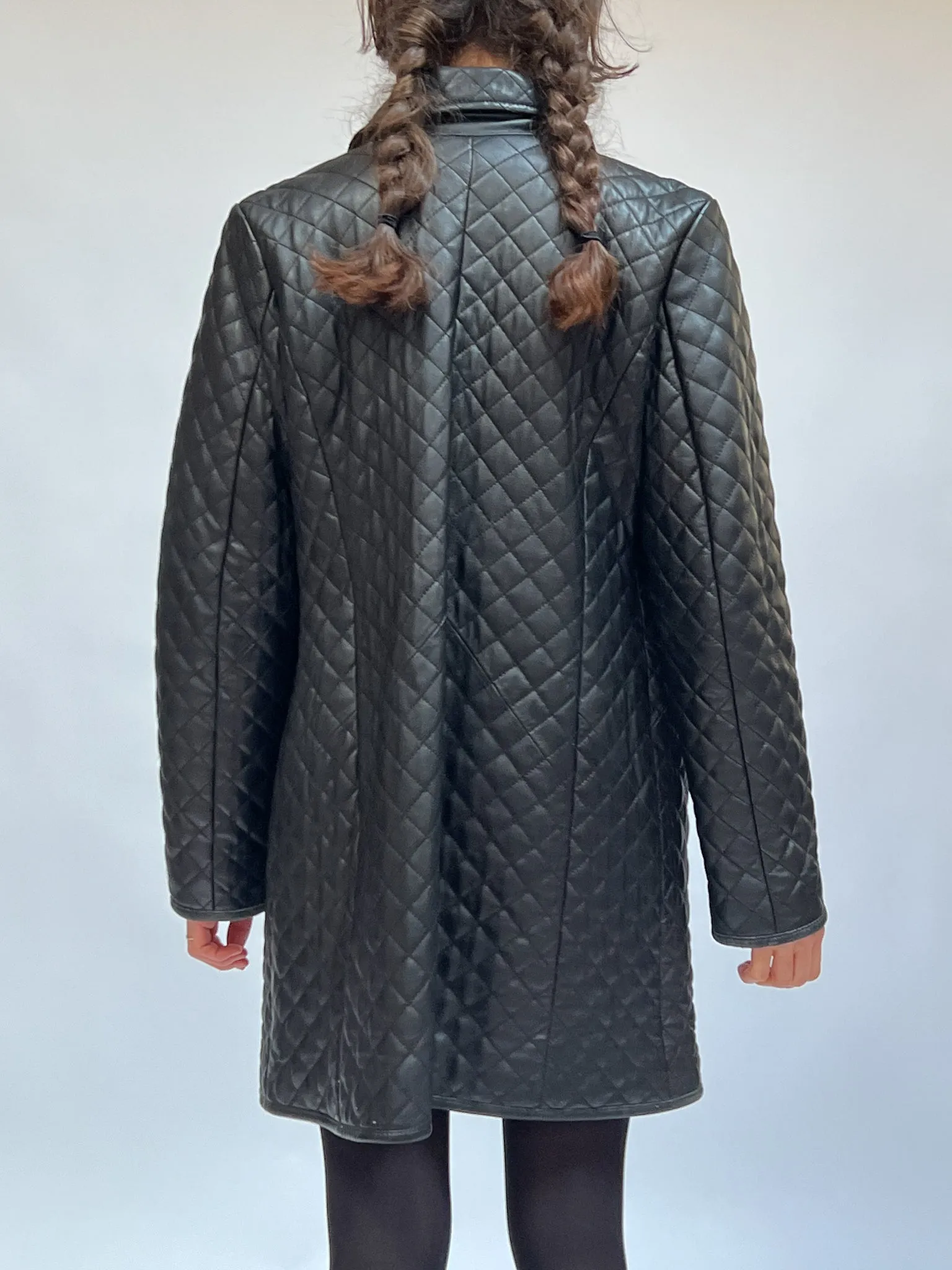 Quilted Black Leather Coat (S/M)