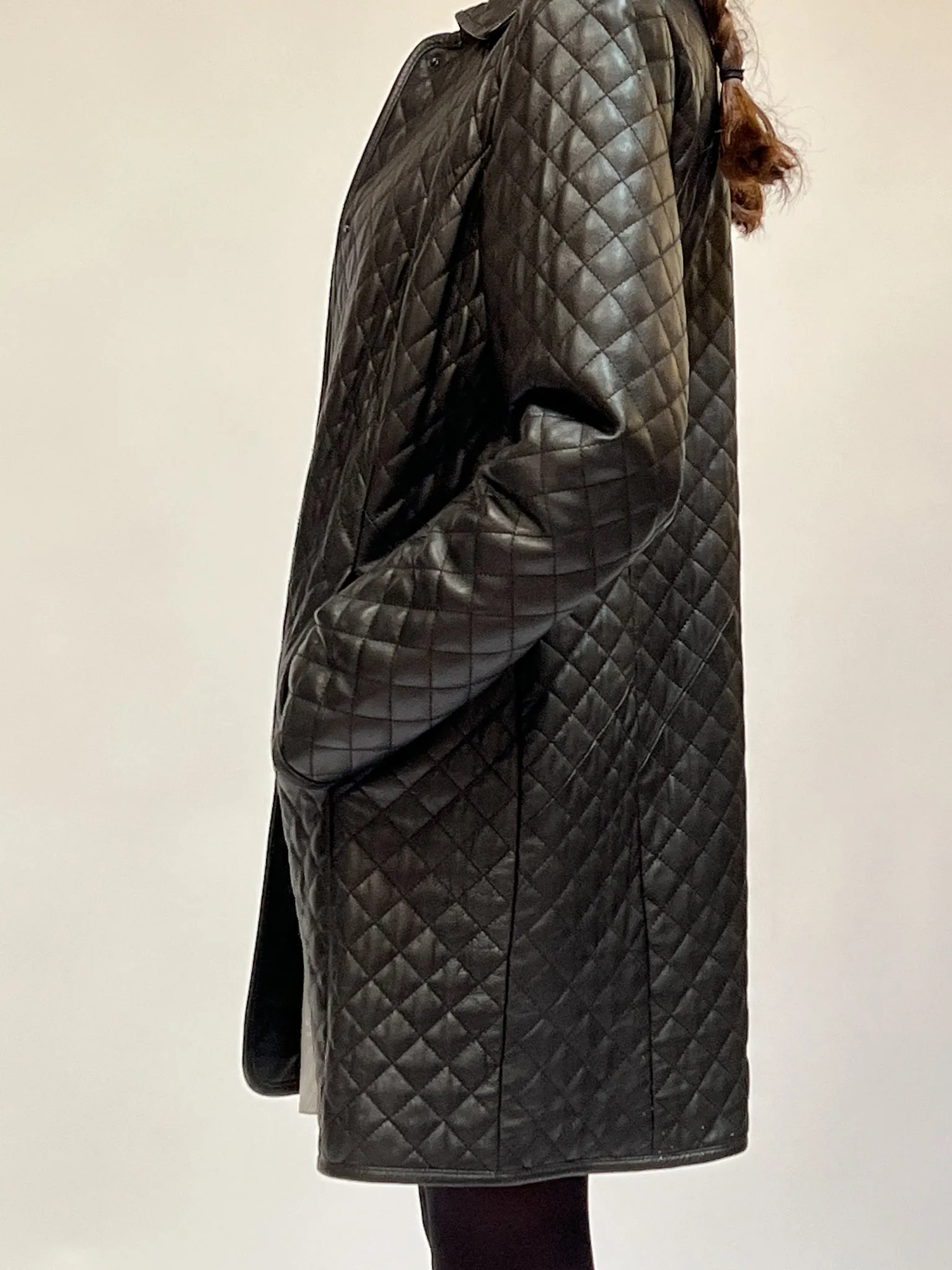 Quilted Black Leather Coat (S/M)