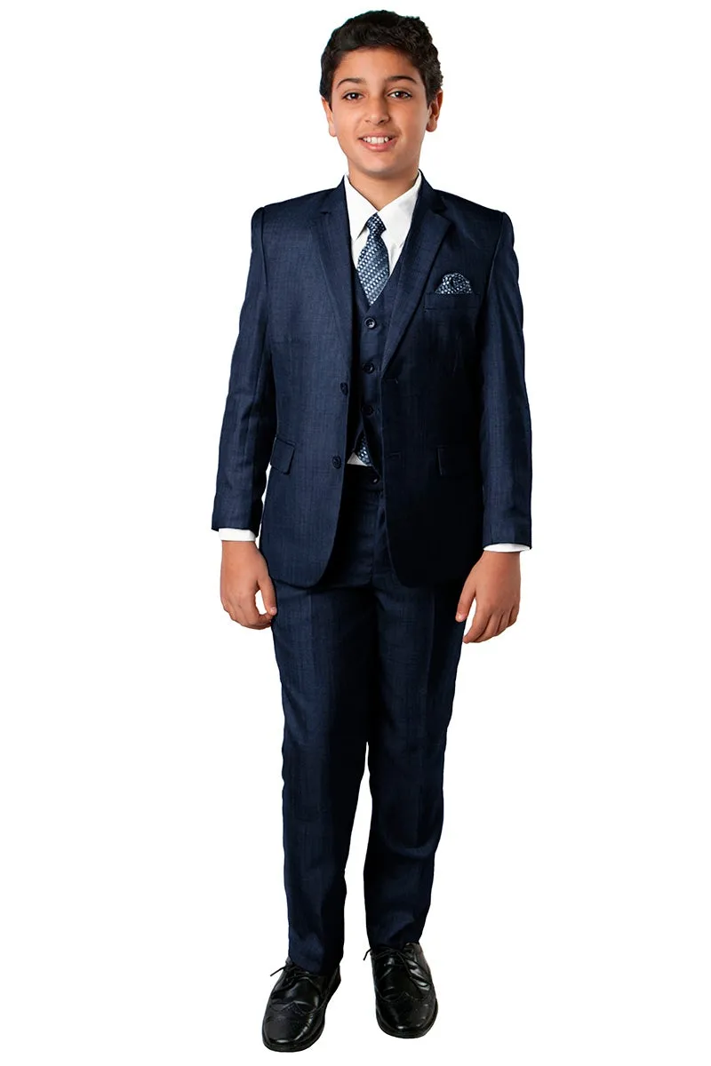 "Benjamin" Kids Textured Navy 5-Piece Suit