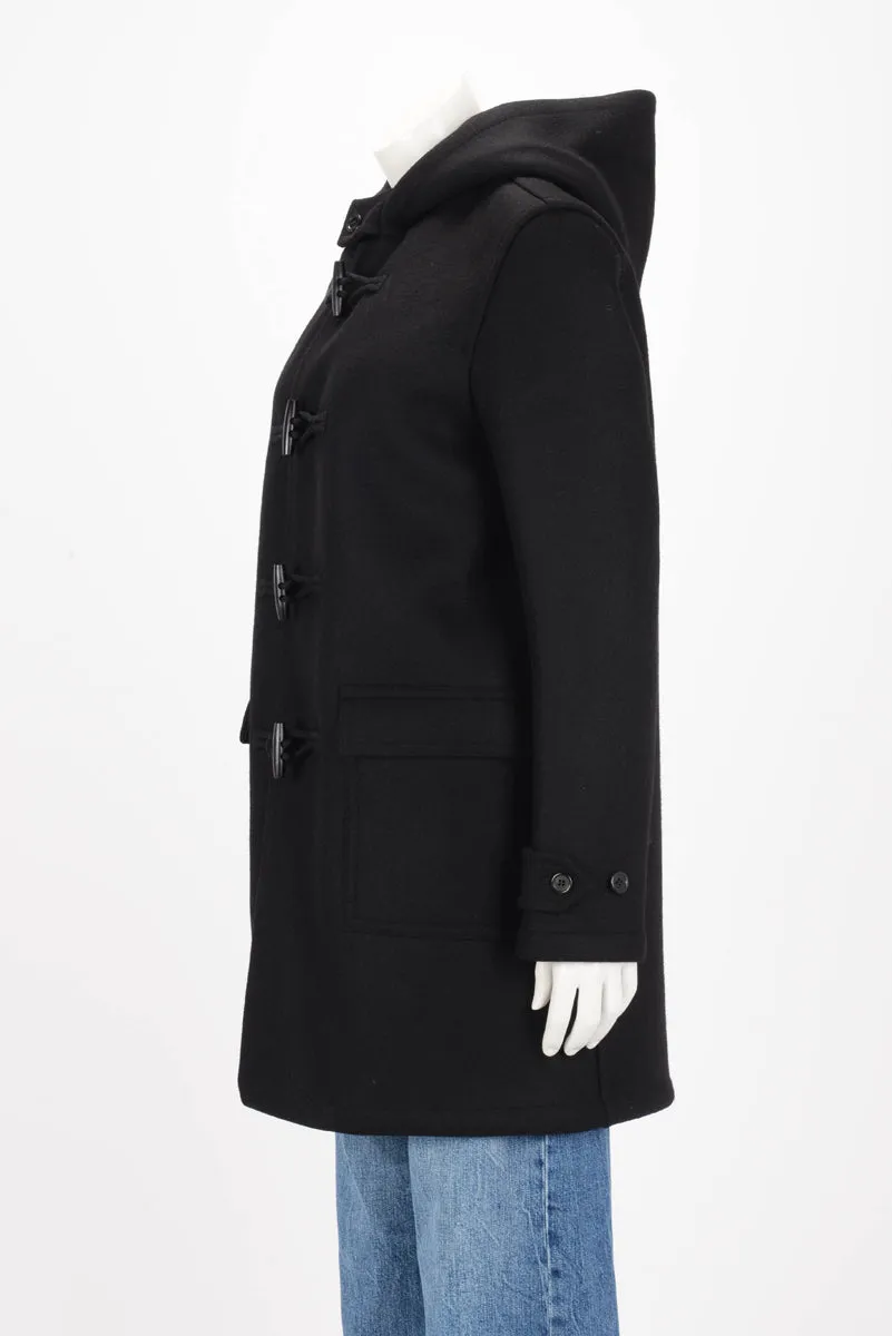 Saint Laurent Black Wool Hooded Duffle Coat FR 42