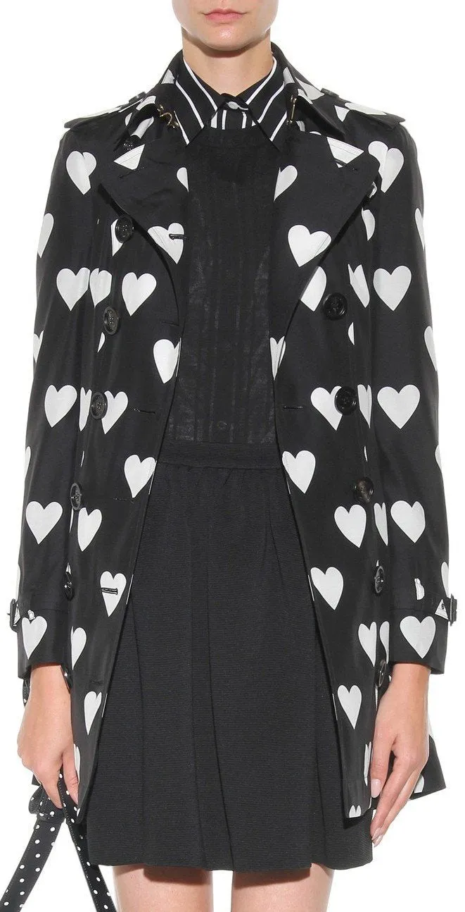 'Sandringham' Black & White Heart Printed Trench Coat