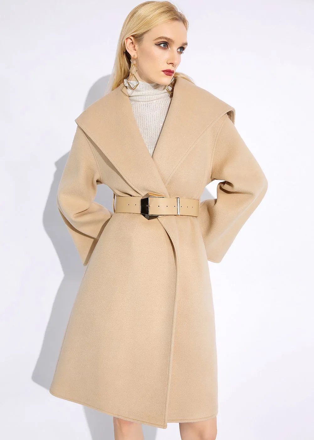 Tan Wool Wrap Coat