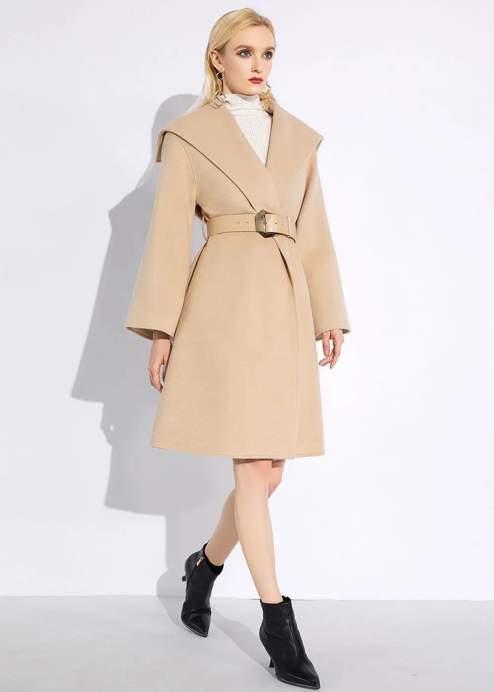 Tan Wool Wrap Coat