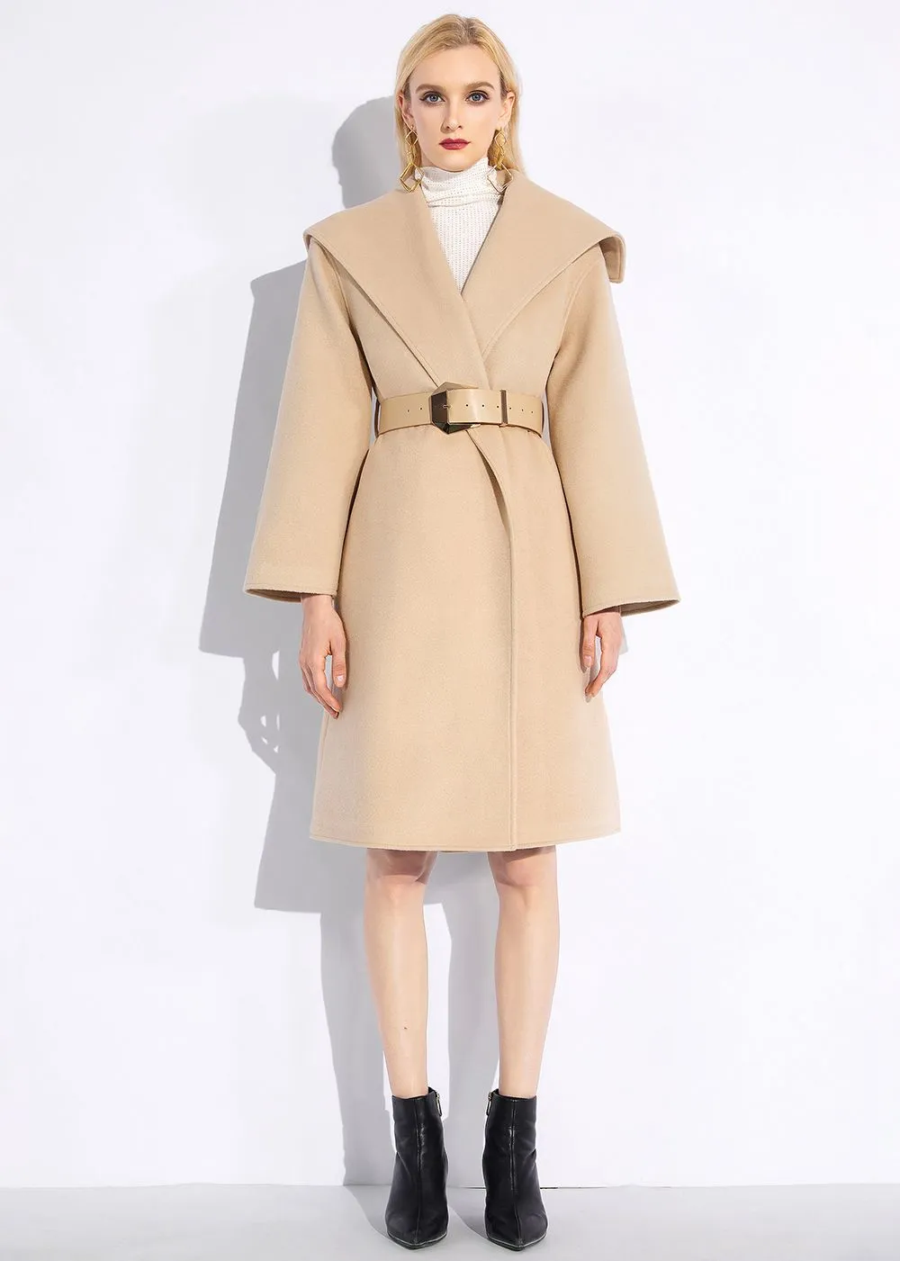 Tan Wool Wrap Coat