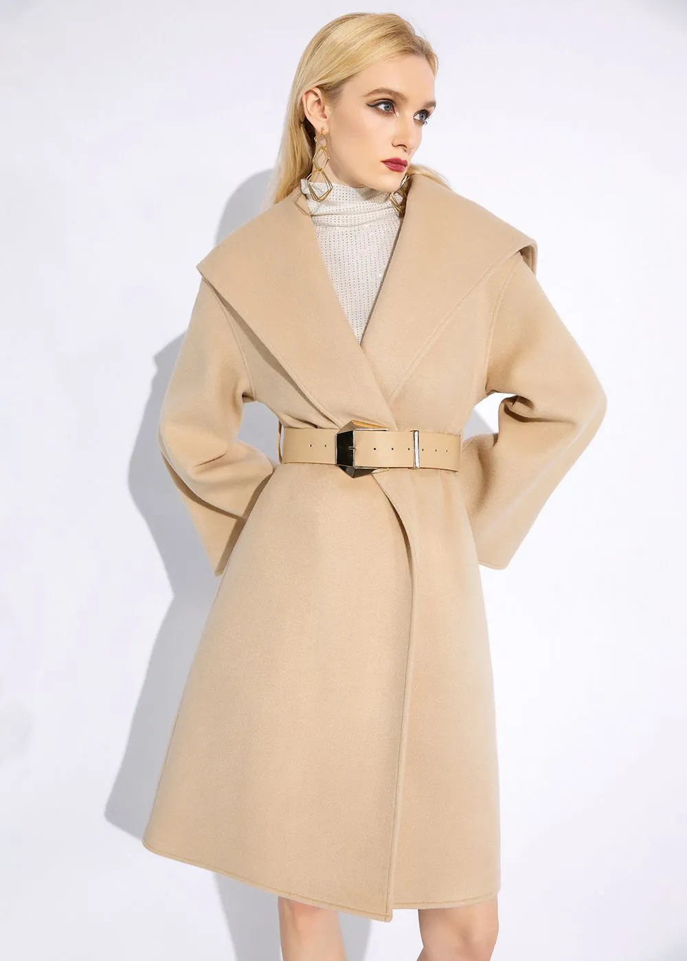 Tan Wool Wrap Coat