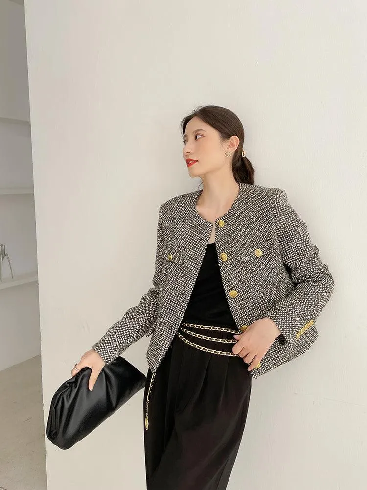 Tweed Cardigan Short Blazer Jacket Coat