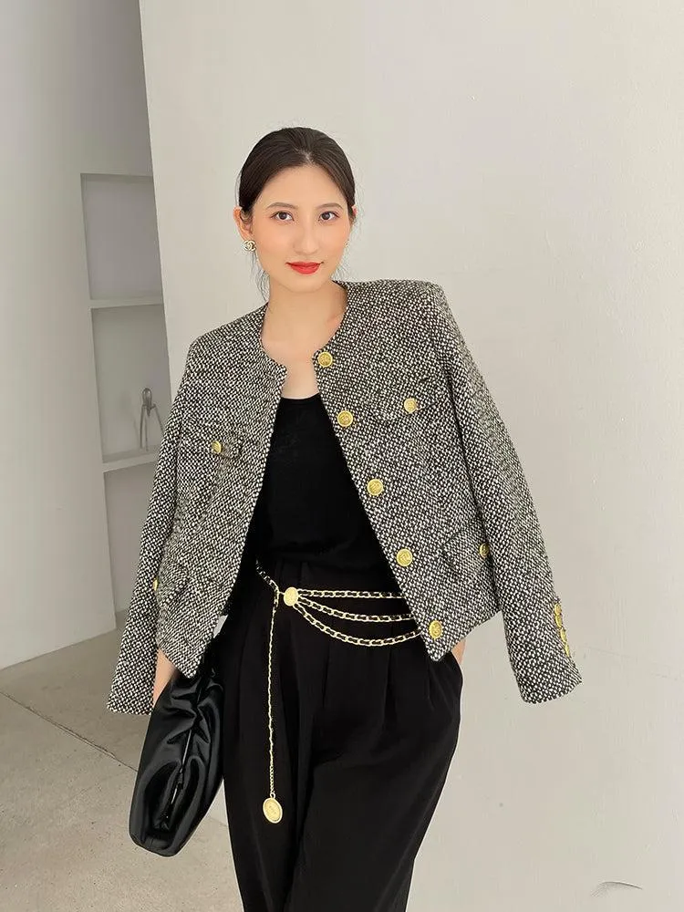 Tweed Cardigan Short Blazer Jacket Coat