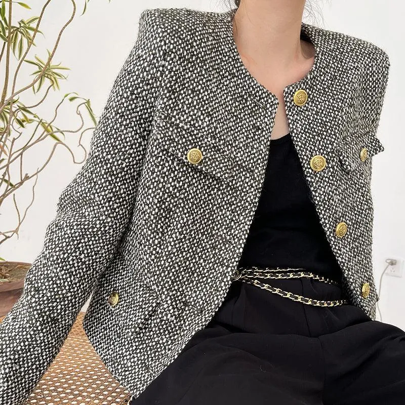 Tweed Cardigan Short Blazer Jacket Coat