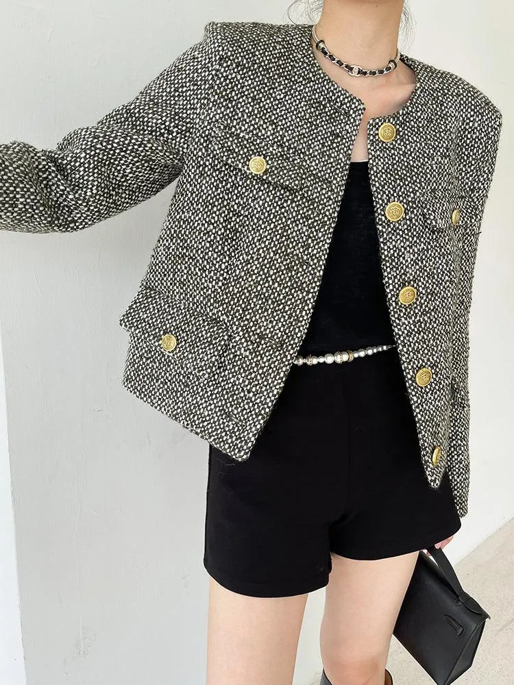 Tweed Cardigan Short Blazer Jacket Coat