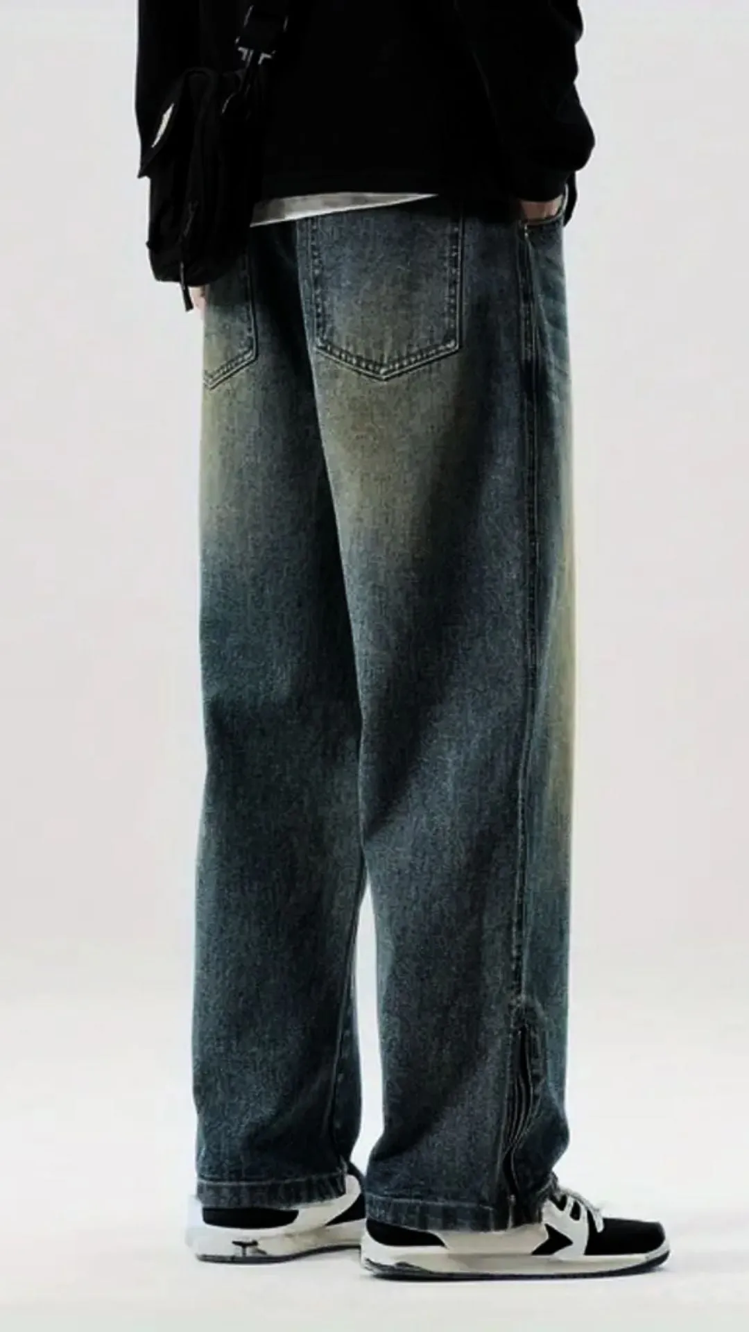 Vintage Yellowish Blue Loose Straight Fit Denim