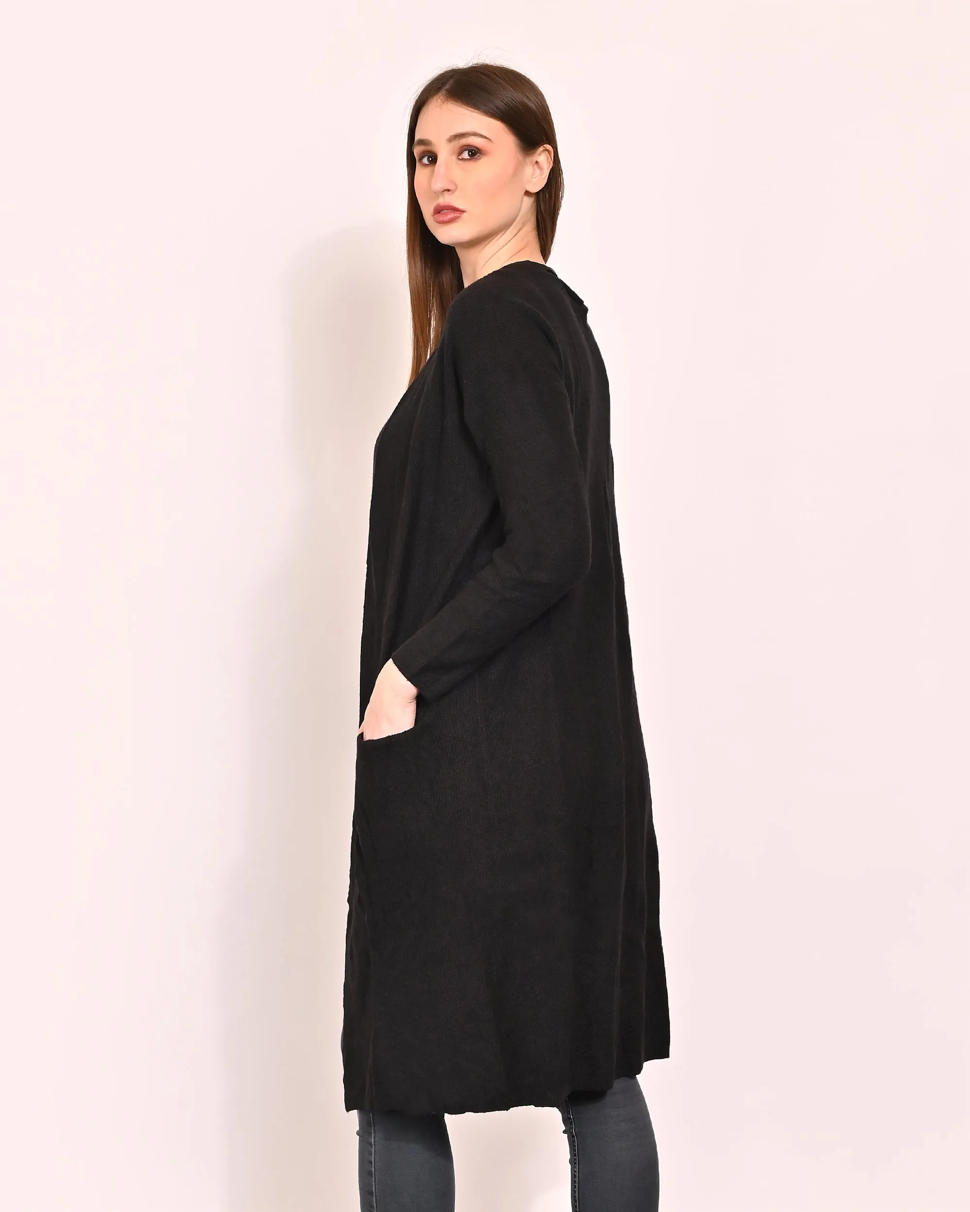 Women Black Polyester Shrug