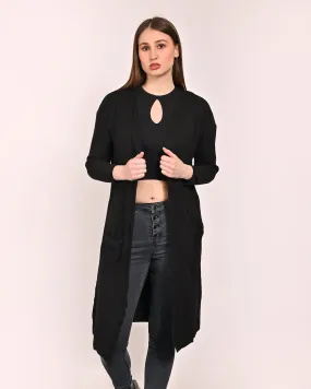 Women Black Polyester Shrug