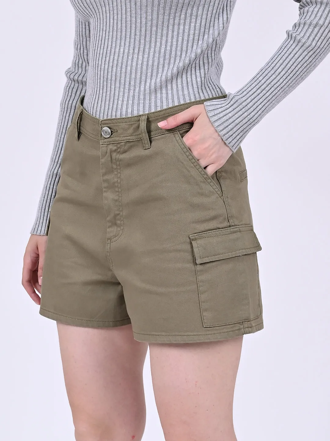 Women Dark Green Cargo Shorts