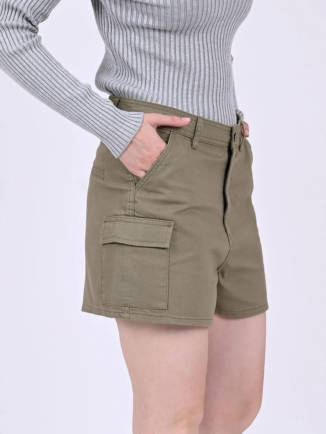 Women Dark Green Cargo Shorts