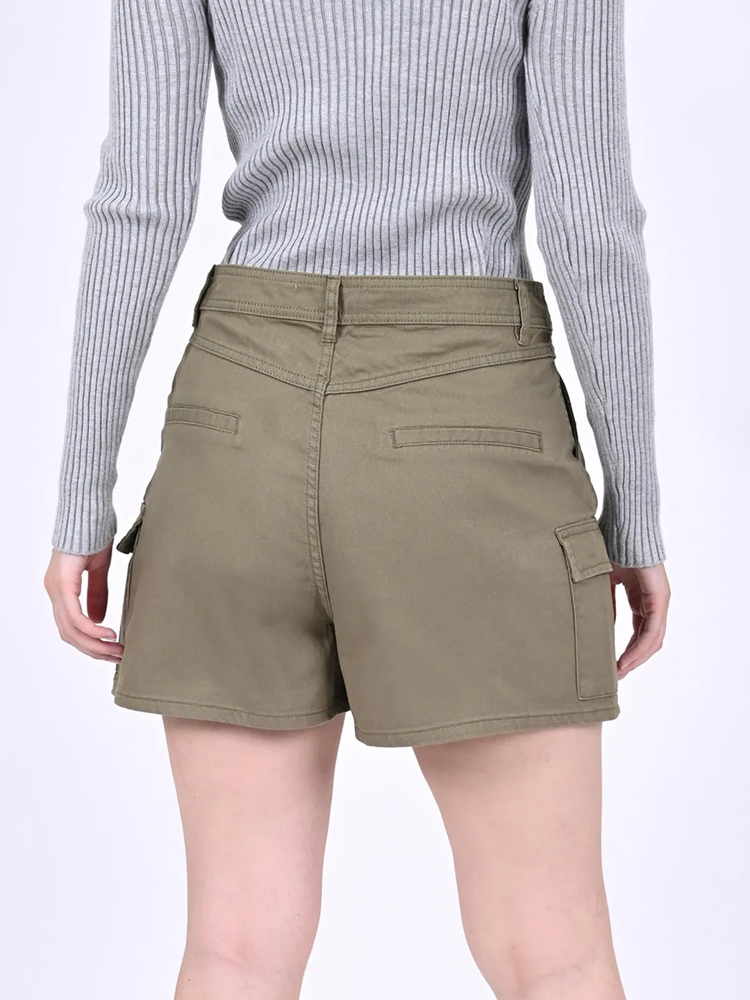 Women Dark Green Cargo Shorts