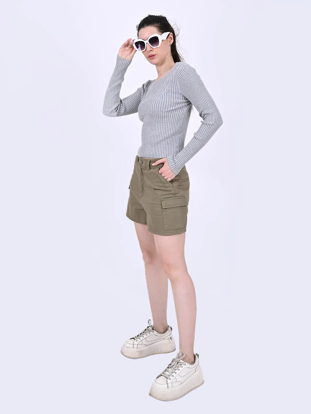 Women Dark Green Cargo Shorts