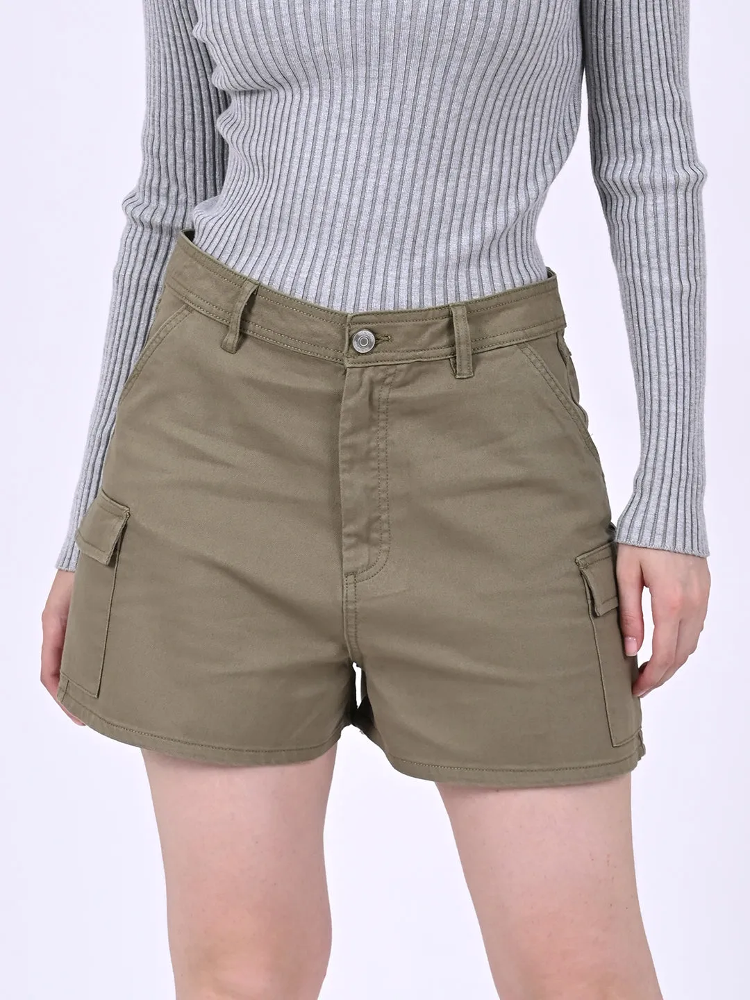 Women Dark Green Cargo Shorts