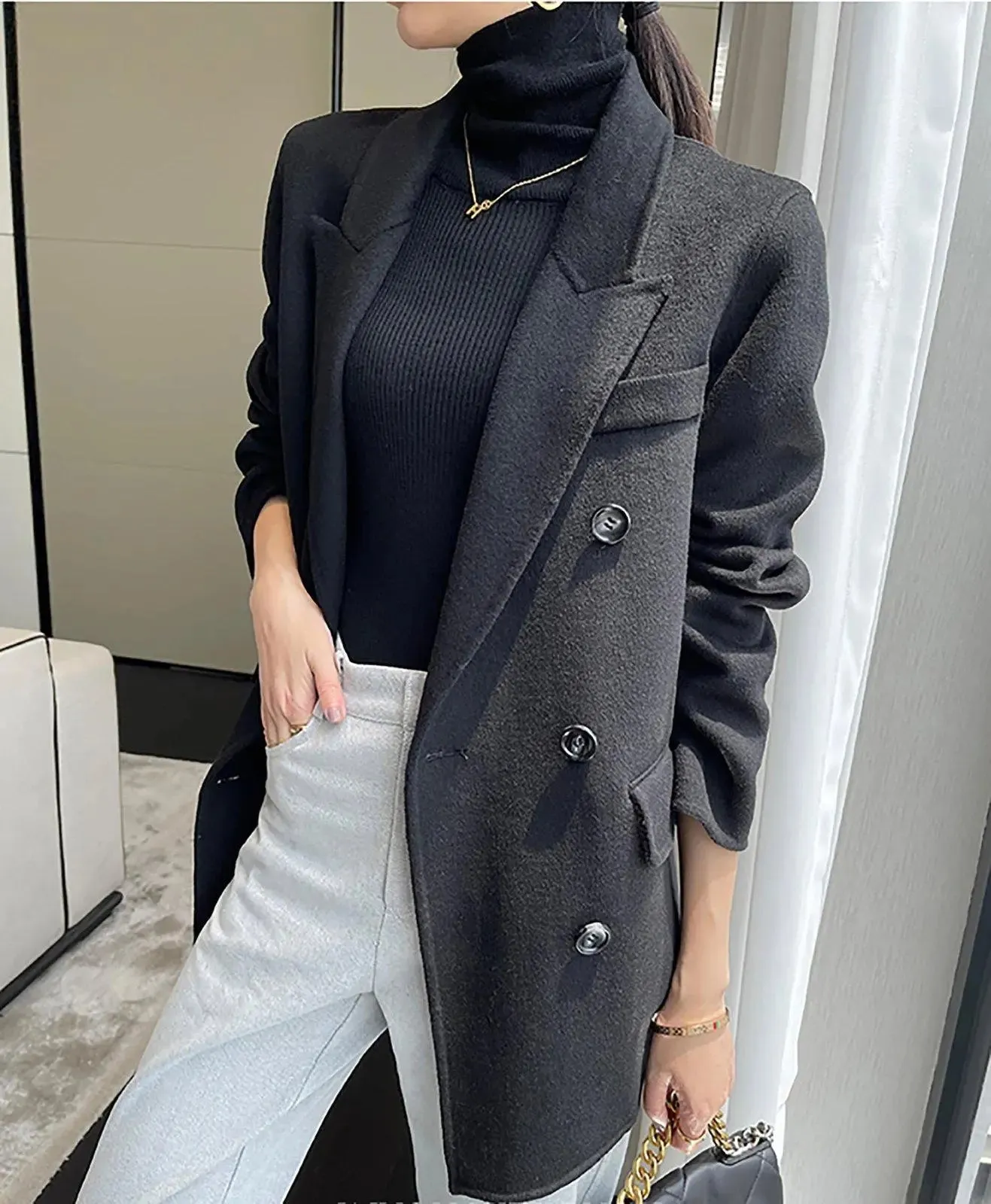 Women Wool Coat,Oversize Wool Overcoat,Beige Wool Blazer,Blue Wool Suit,Black Woolen Coat,Loose Wool Suit,Autumn winter Wool Blazer Jacket