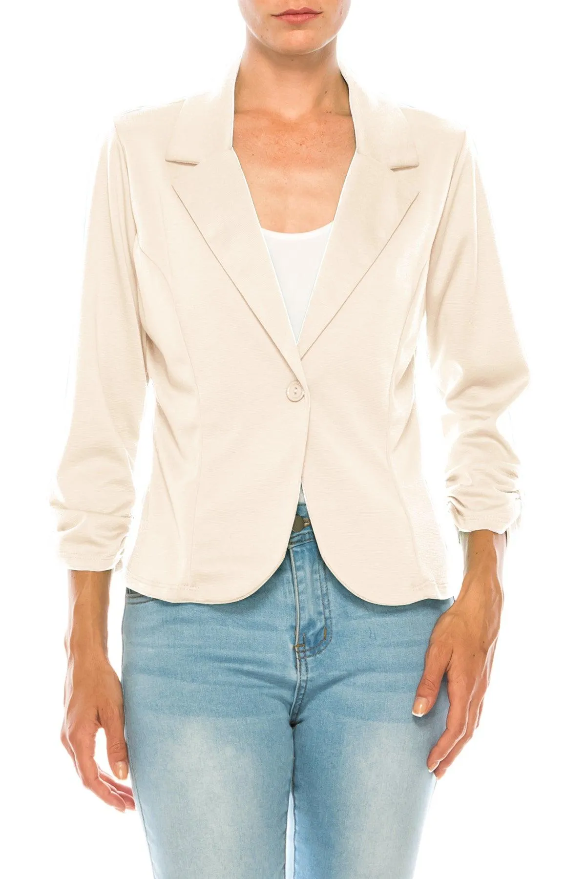 Women's Basic Long Sleeves Button Blazer Jacket