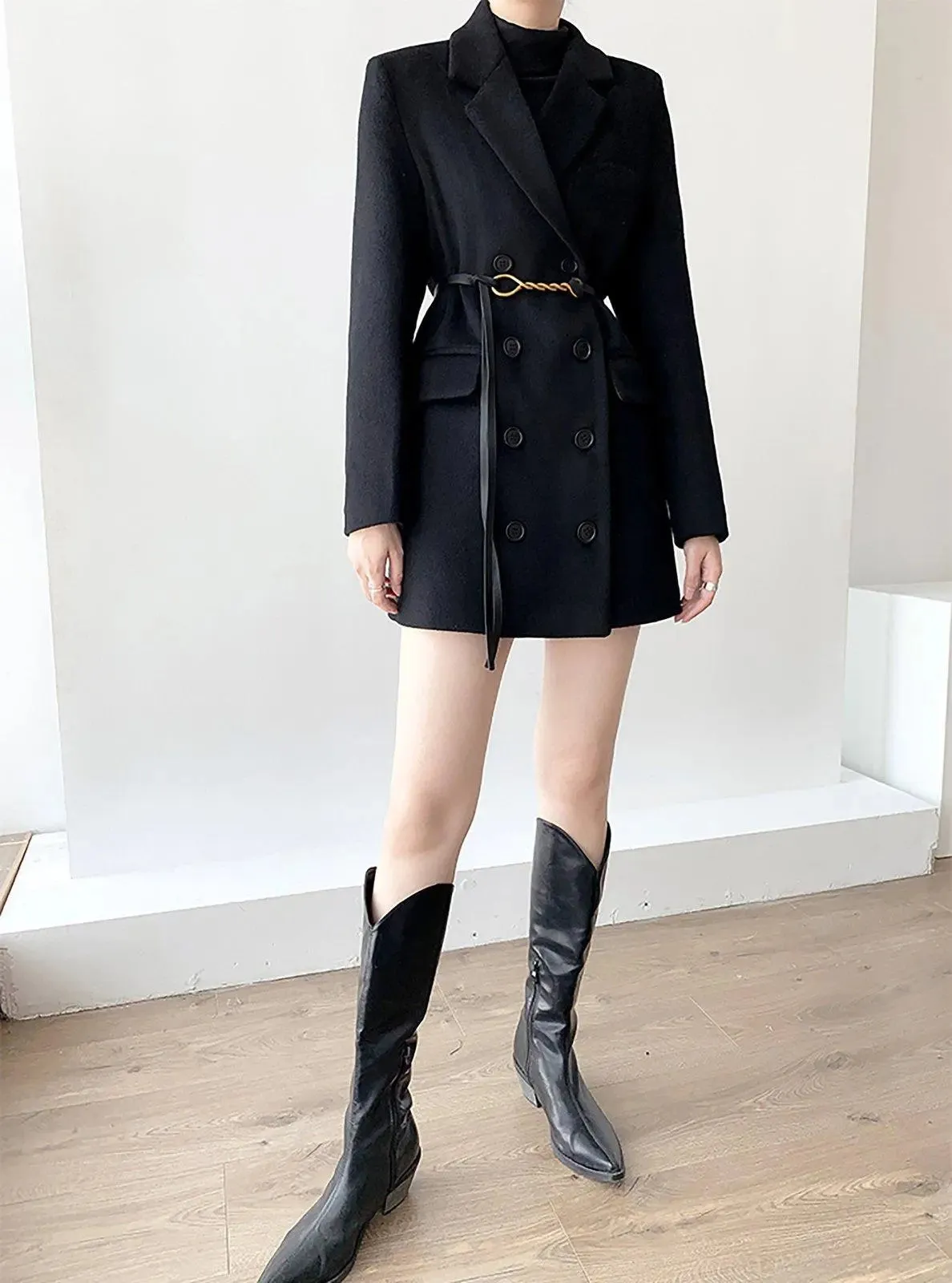 Women's black Long Wool Coat,thick Wool Overcoat,black wool coat,Double Breasted Wool Blend Coat,Warm long   black coat,wool long coat,W112