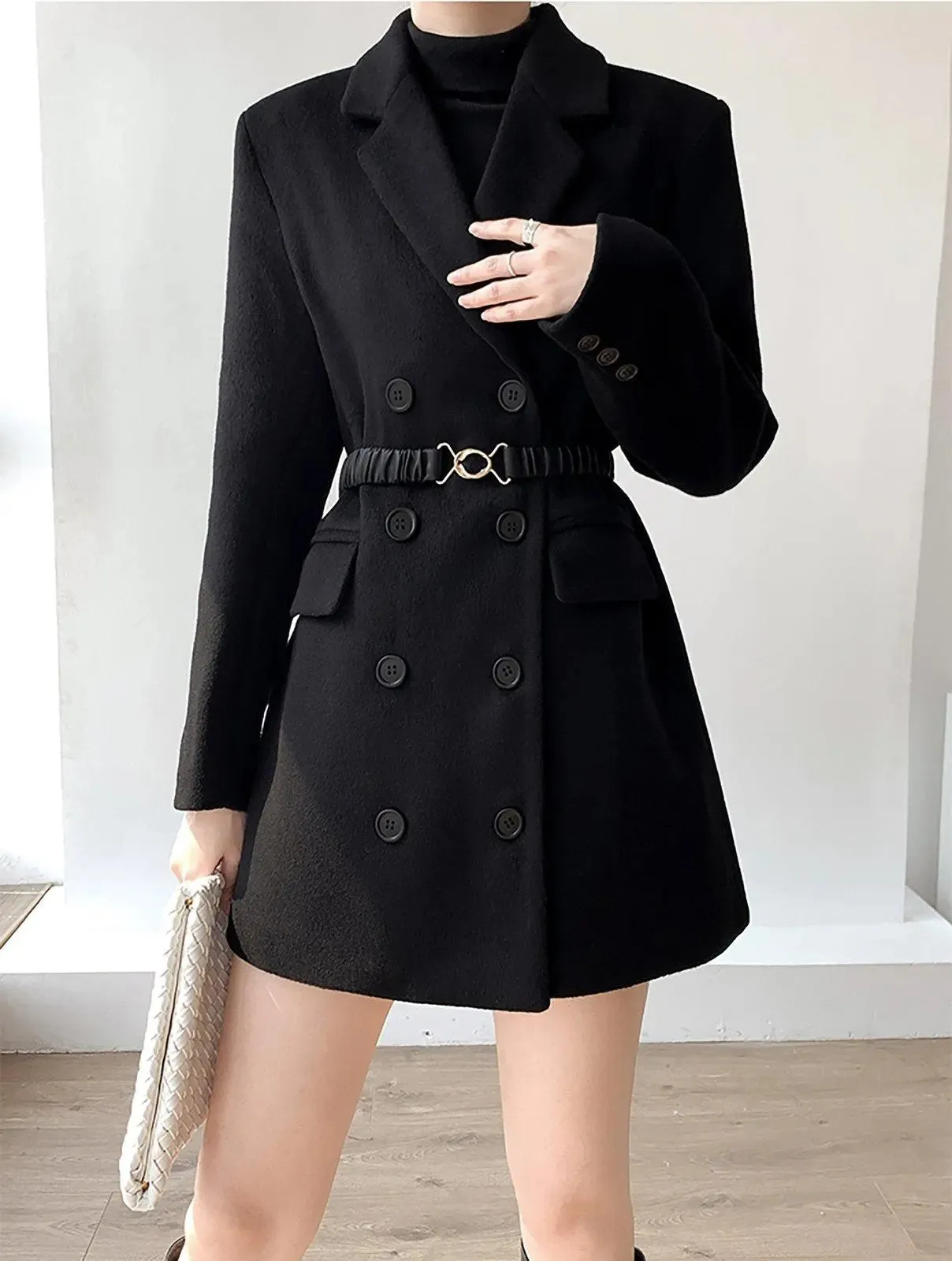 Women's black Long Wool Coat,thick Wool Overcoat,black wool coat,Double Breasted Wool Blend Coat,Warm long   black coat,wool long coat,W112