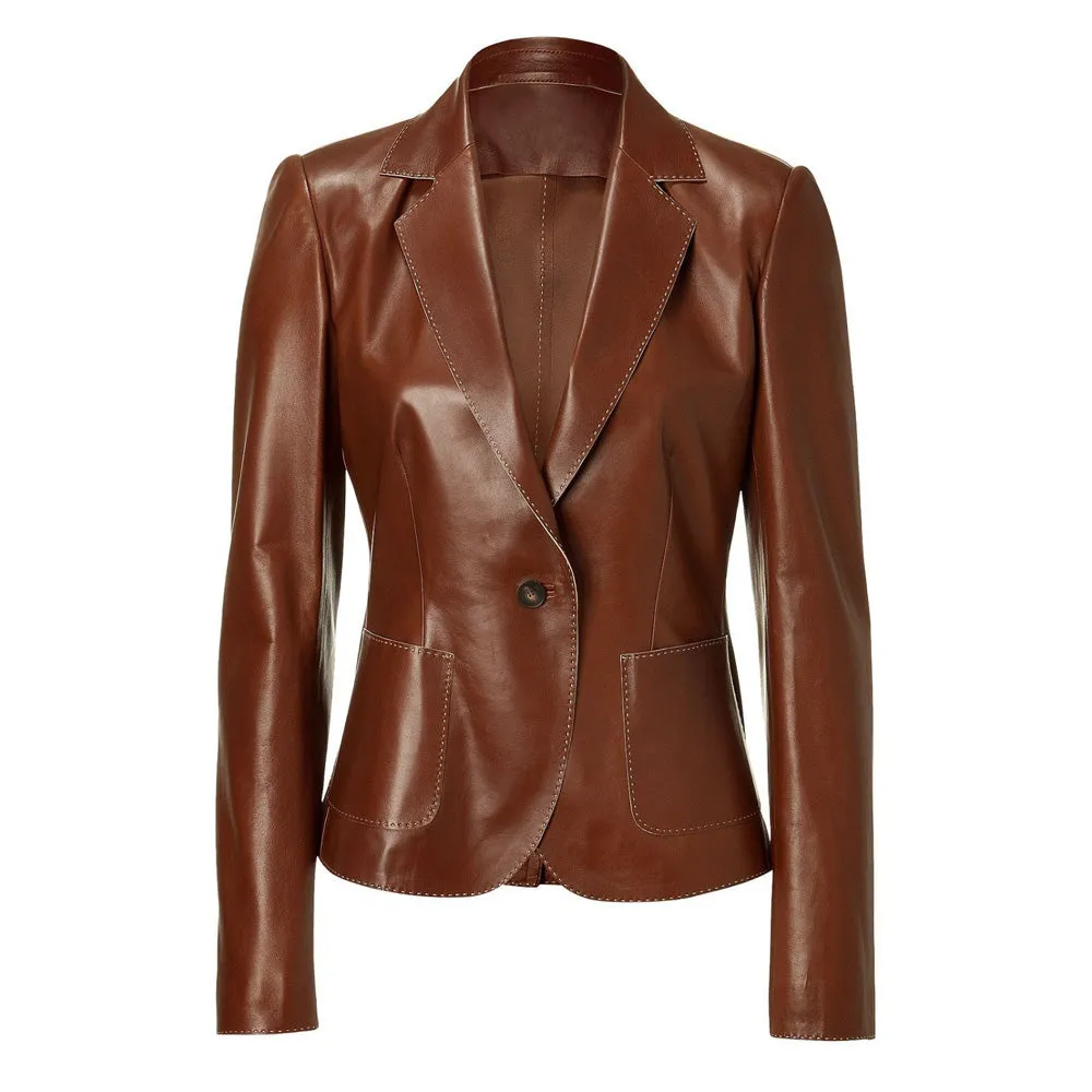 Women’s Dark Cognac Leather Blazer