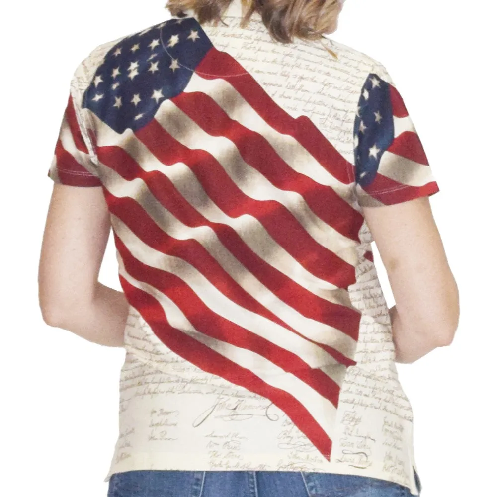 Women's Waving American Flag Polo Shirt