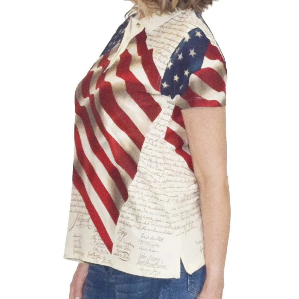 Women's Waving American Flag Polo Shirt