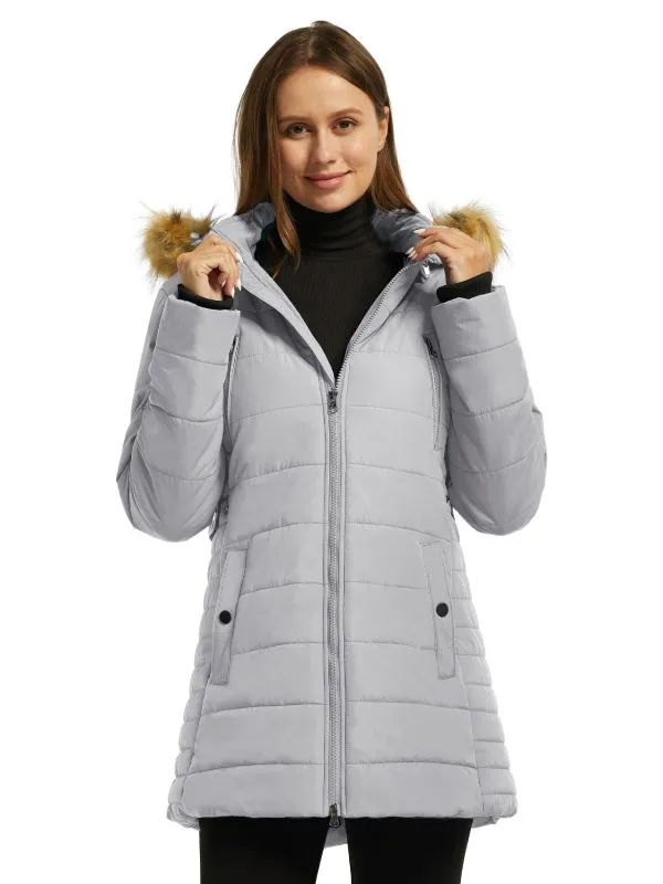 Womens Winter Coat Warm Puffer Jacket With Faux Fur Hood