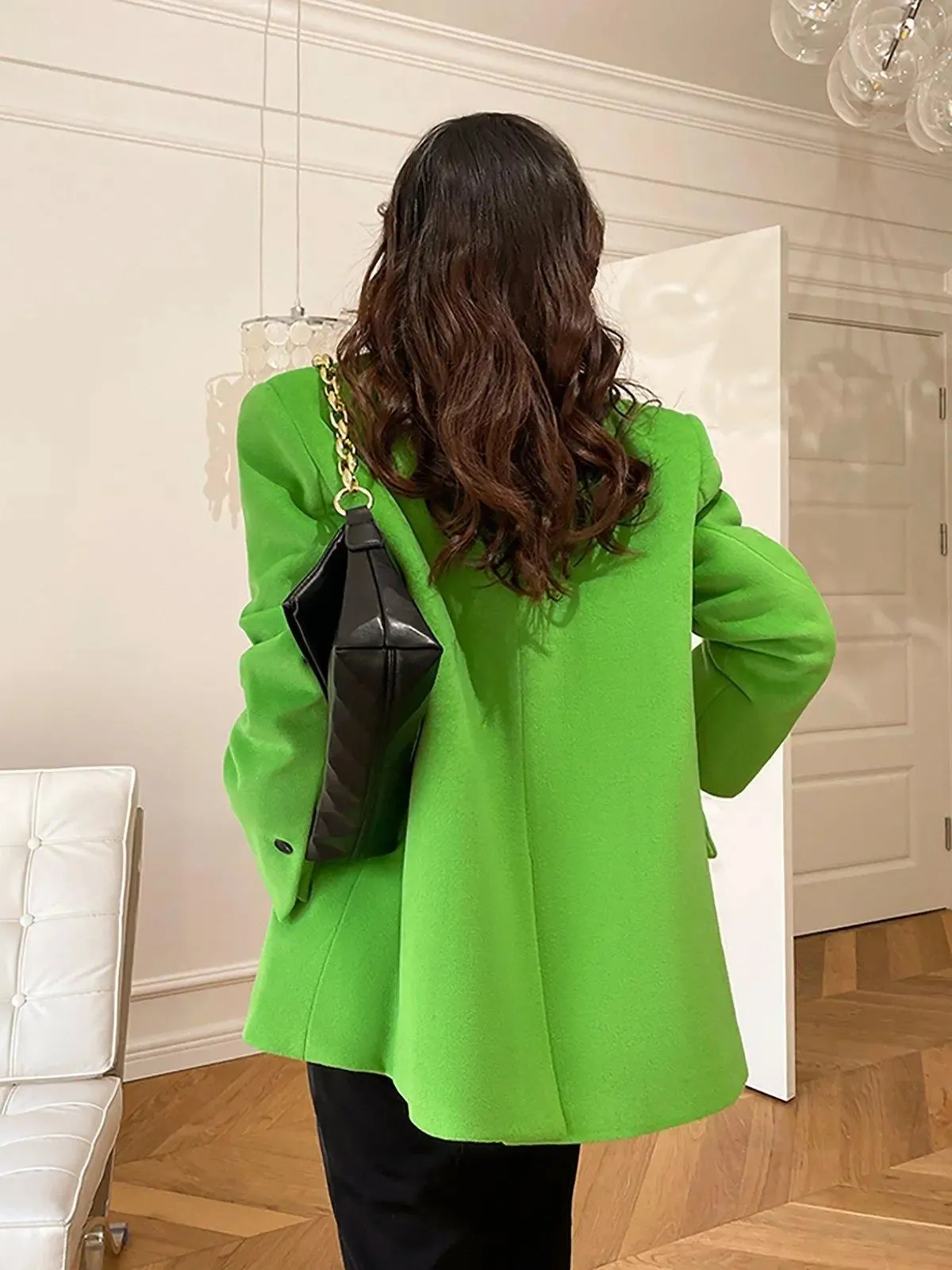 Women's Wool Blazer,Green Wool Coat,Double Breasted Wool Overcoat,Oversize Wool Suit,Thicken Wool Blazer,Winter Wool Coat,Warm Wool Blazer