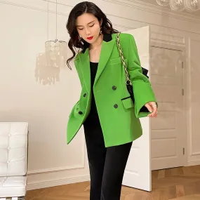 Women's Wool Blazer,Green Wool Coat,Double Breasted Wool Overcoat,Oversize Wool Suit,Thicken Wool Blazer,Winter Wool Coat,Warm Wool Blazer